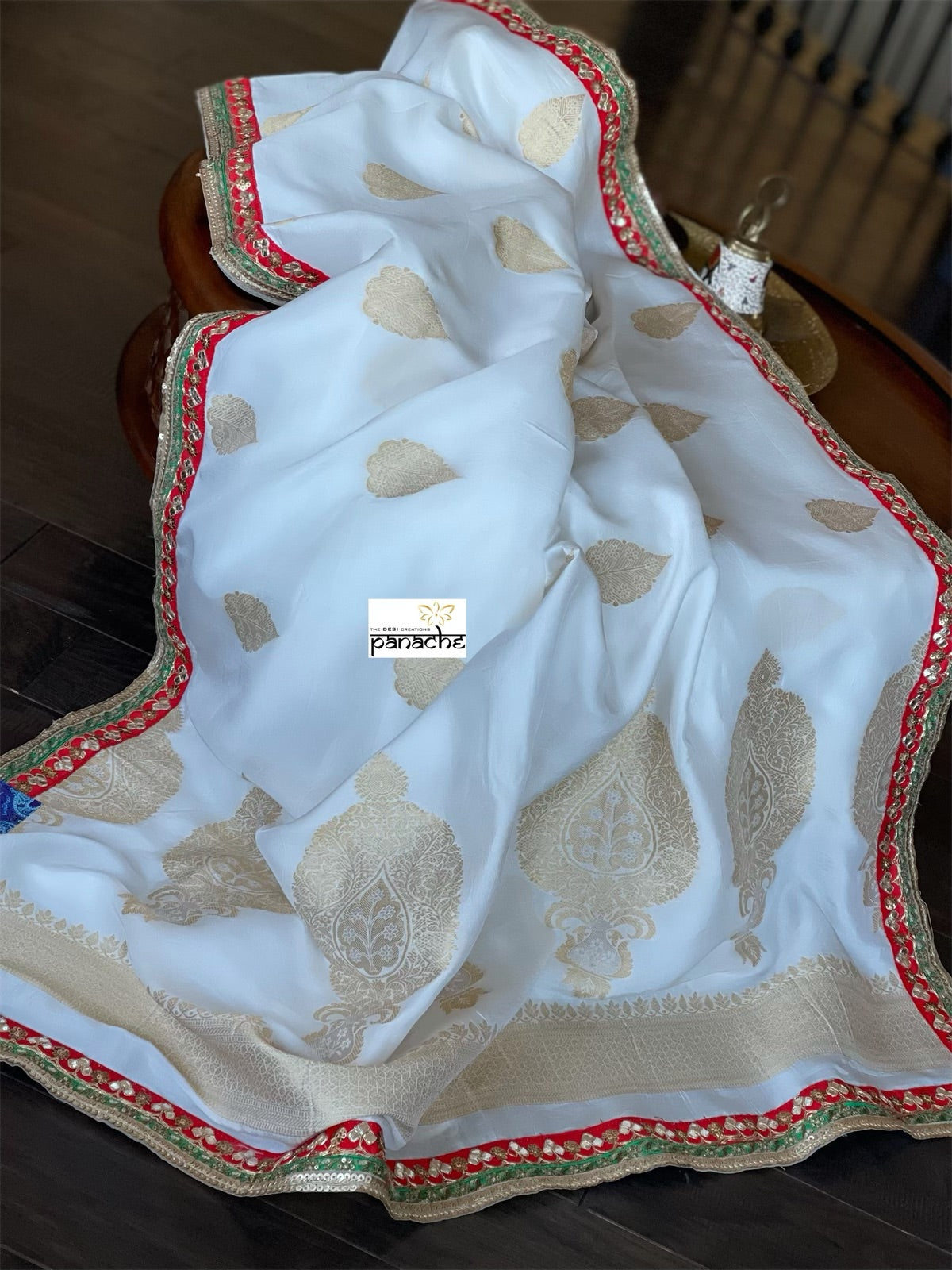 Designer Soft Silk Banarasi- Off White Gold Zari