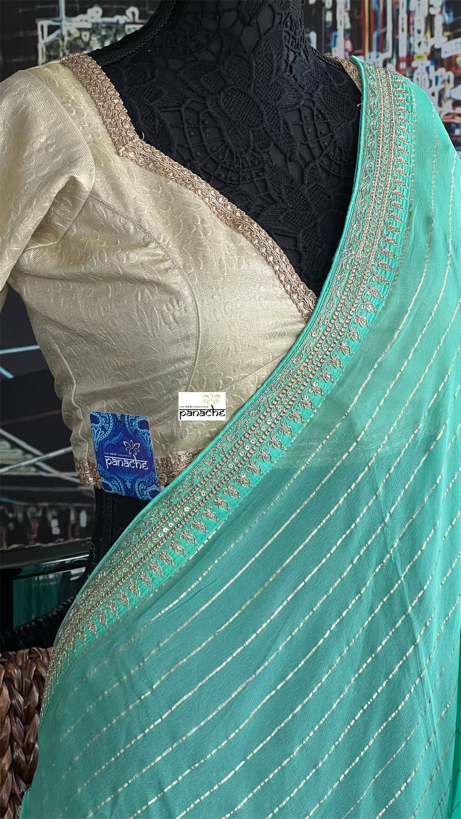 Designer Georgette - Sea Green Embroidered