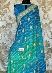 Bandhej Khaddi Georgette Banarasi - Firozi Sea Green Kadwa