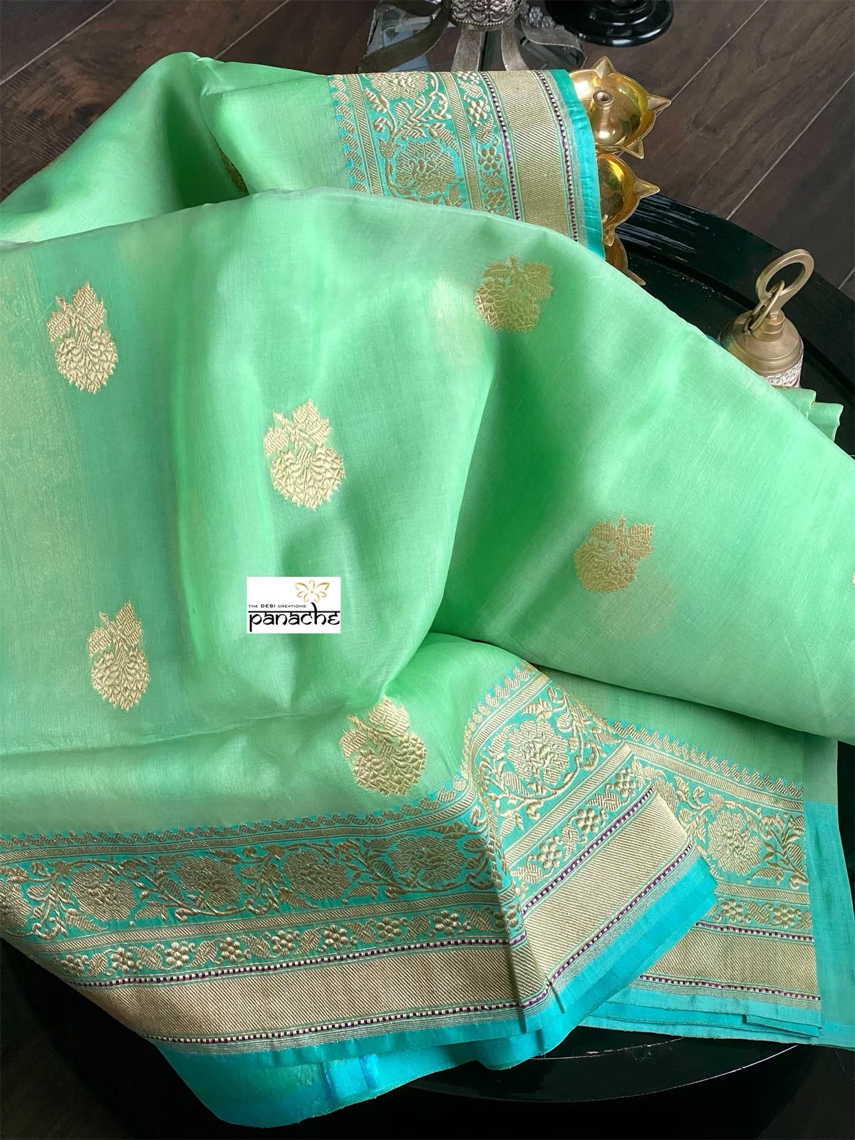 Organza Silk Banarasi - Sea-foam Green Firozi khadwa