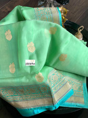 Organza Silk Banarasi - Sea-foam Green Firozi khadwa