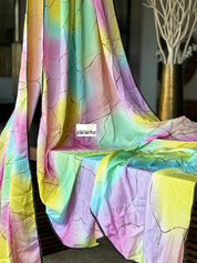 Designer Satin Maslin Silk - Yellow Pink Shaded