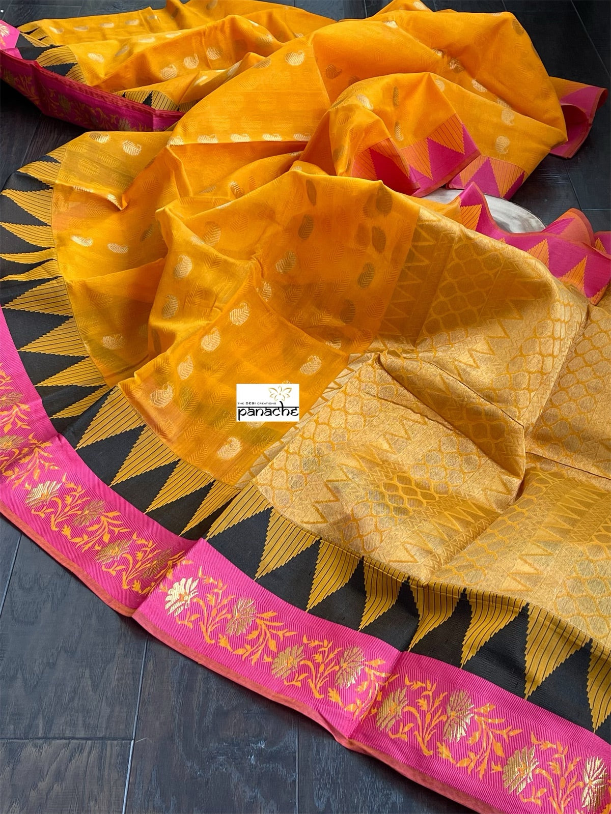 Cotton Silk - Orange Golden Zari