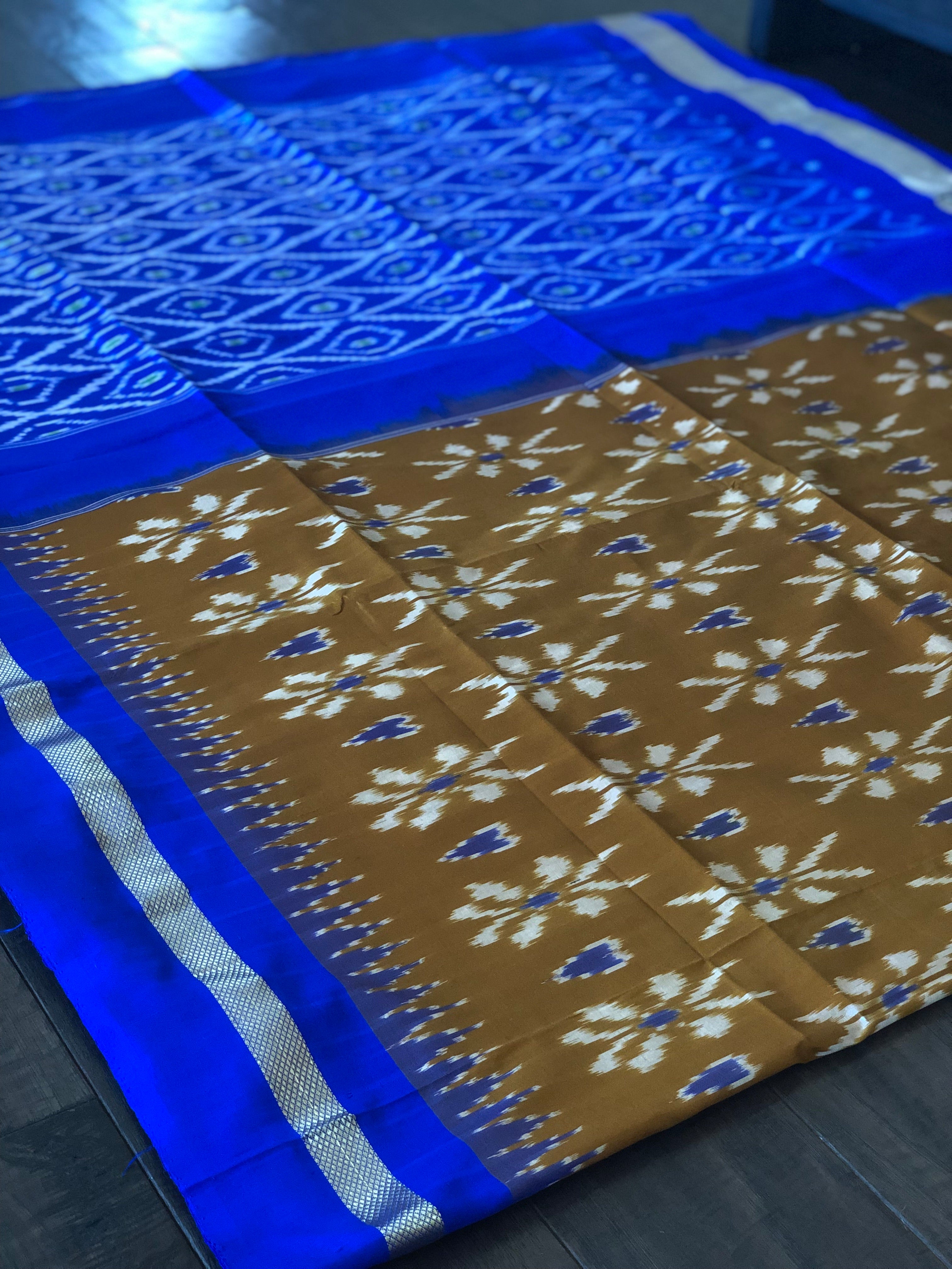Pure Silk Ikat - Musard Yellow Royal Blue