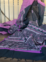 Cotton Kantha Stitch -  Mauve Purple Black Half Half