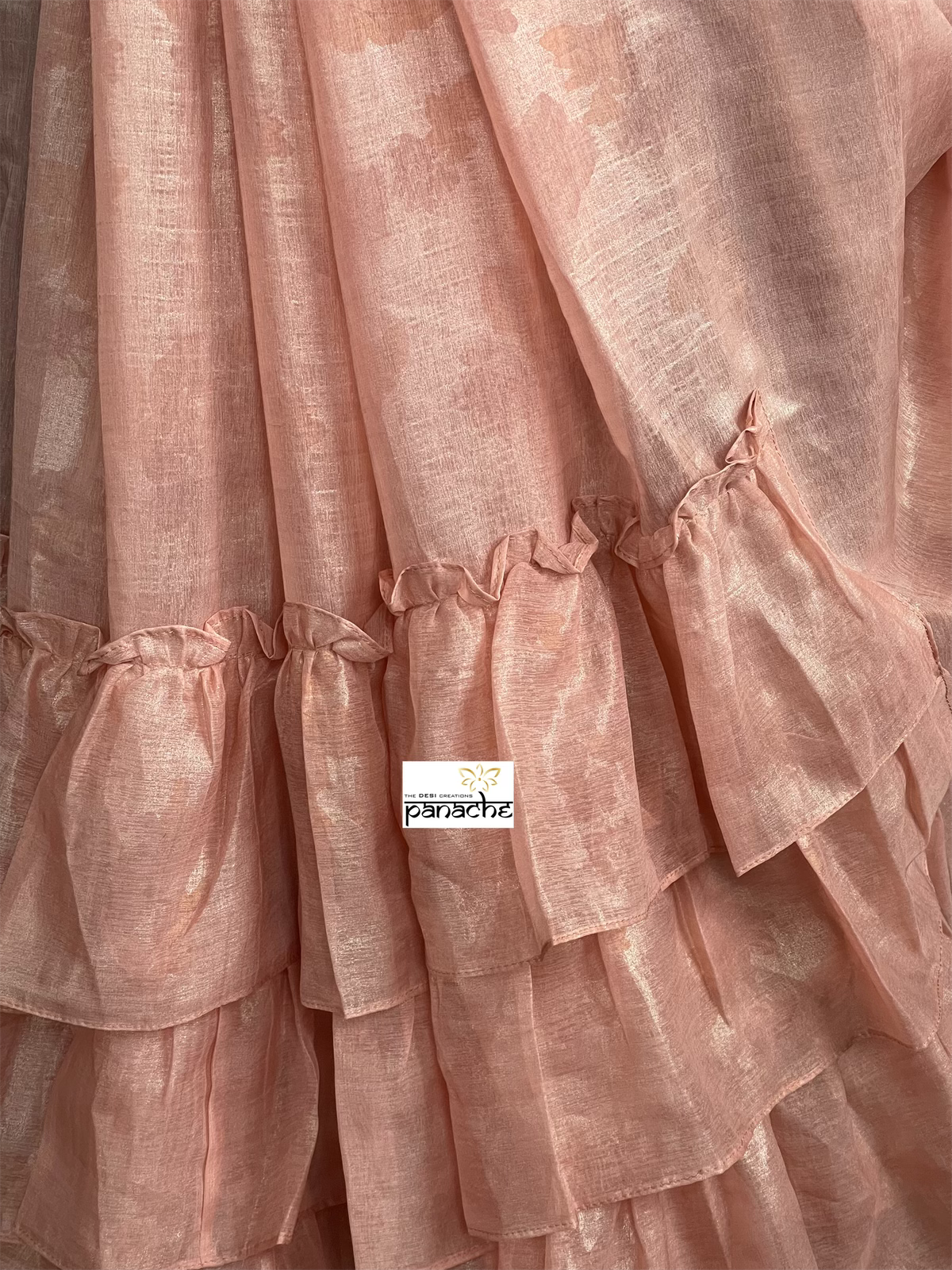 Designer Chiffon Silk - Peach Frill Saree