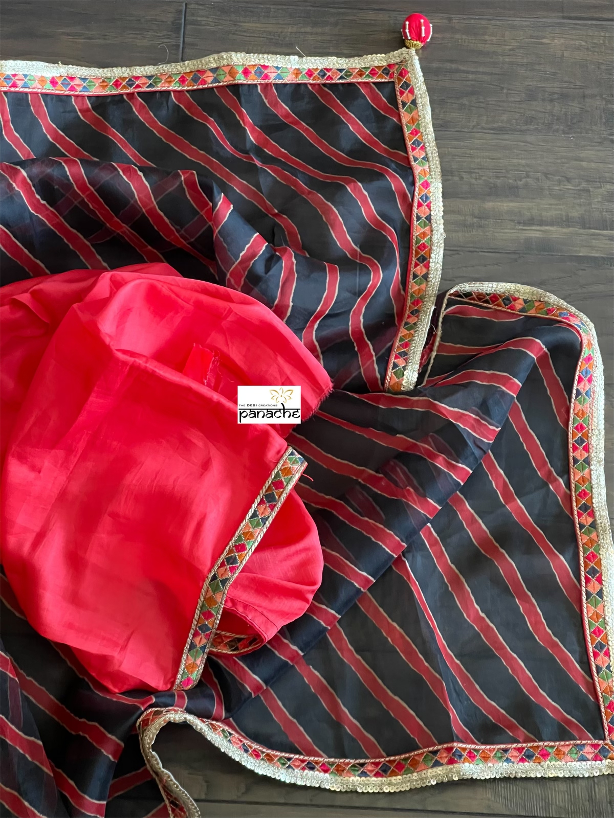 Designer Organza - Maroon Black