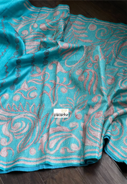 Tussar Silk Kantha Stitch -  Firozi