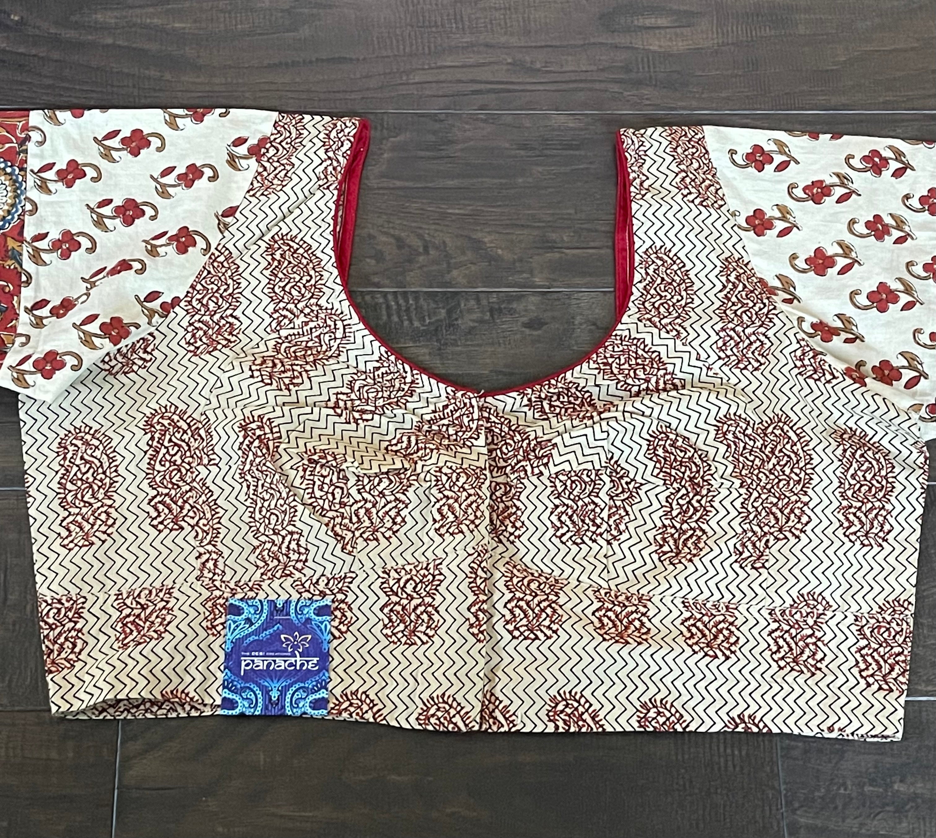 Designer Blouse - Beige Red Blue