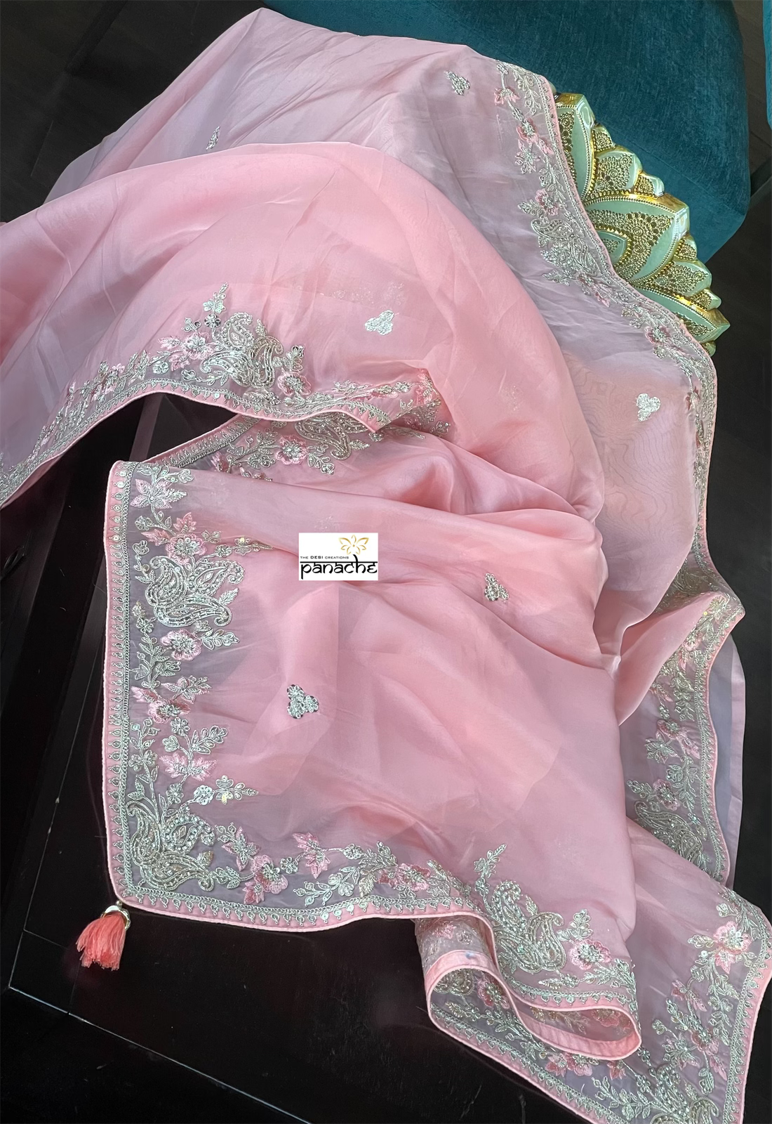 Designer Organza - Pink Embroidered