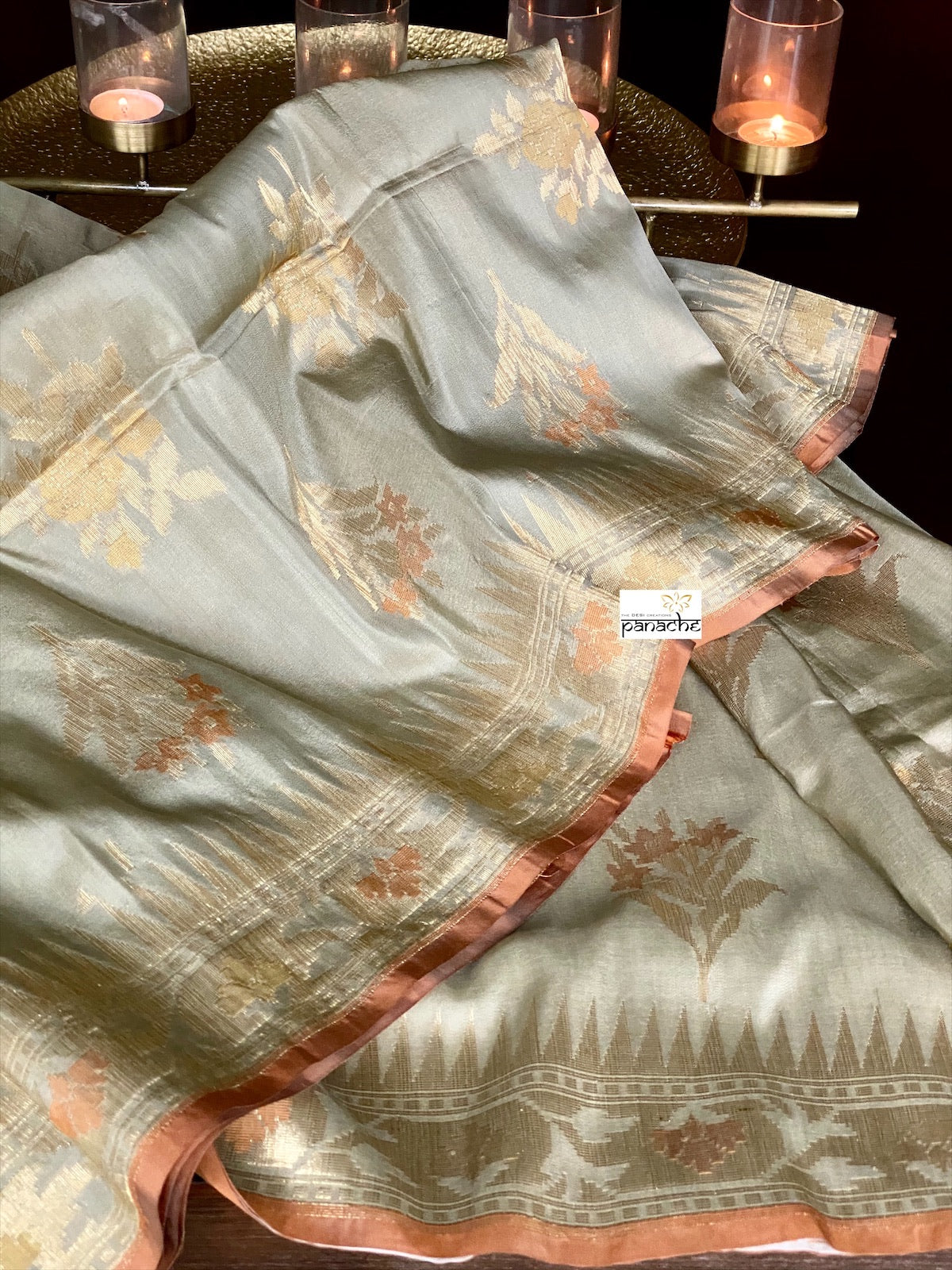 Silk Banarasi - Soft Fern Grey Rust