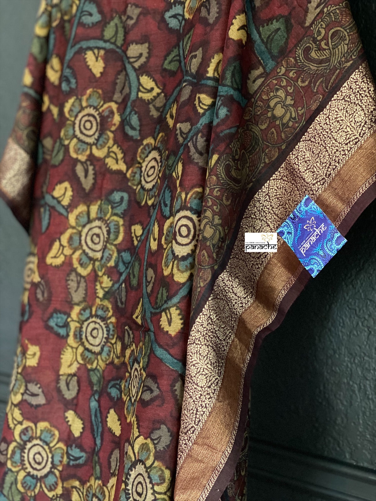 Muga Silk Kalamkari Banarasi- Maroon 1