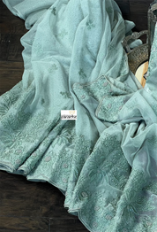 Designer Pure Net Embroidered - Sage Golden