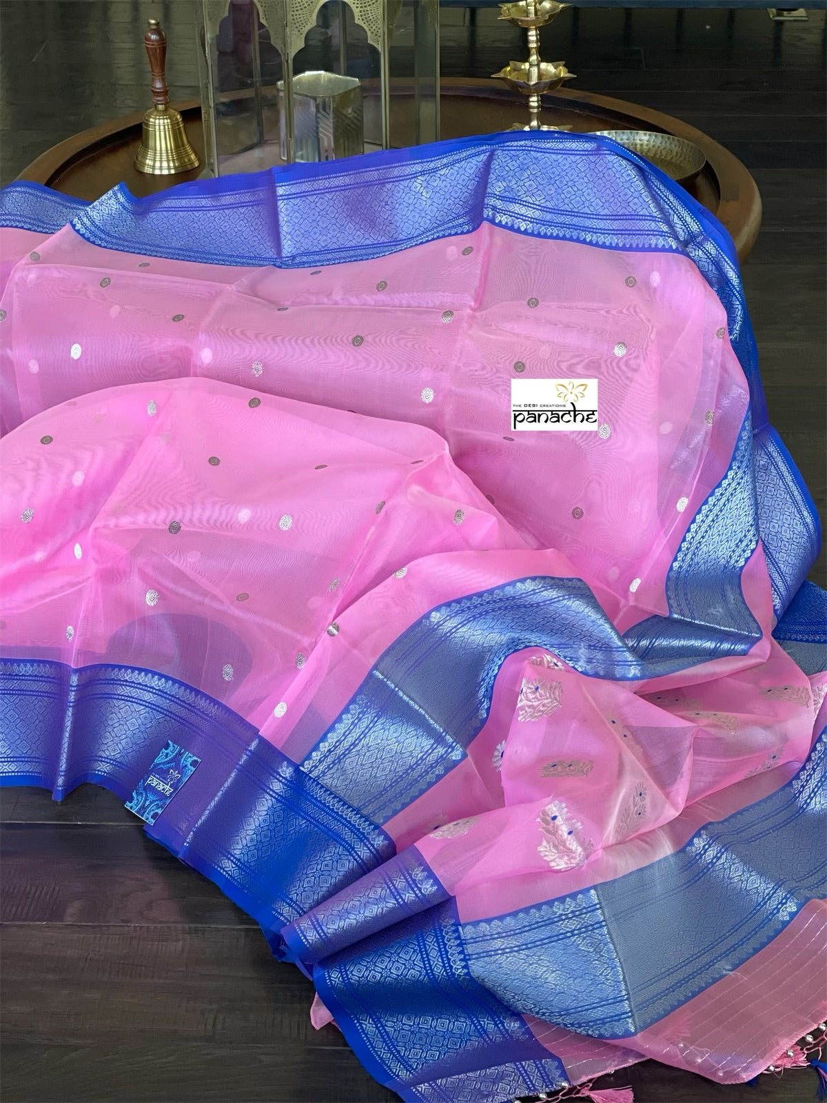 Pure Chanderi Organza Silk - Pink Blue Eknaliya
