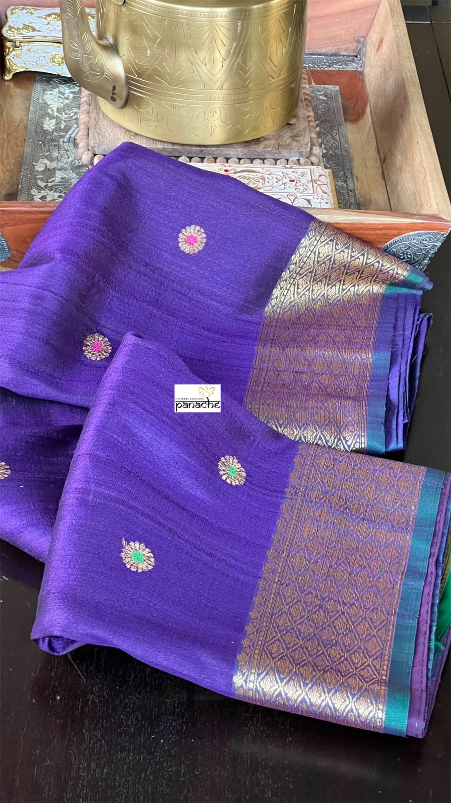 Tussar Silk Banarasi - Purple Green Jewel Tone