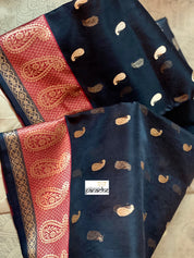 Pure Chanderi Organza Silk - Black Paisley