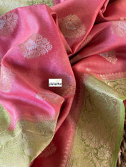 Mulmul Tissue Cotton Banarasi - Pink Green Golden Zari