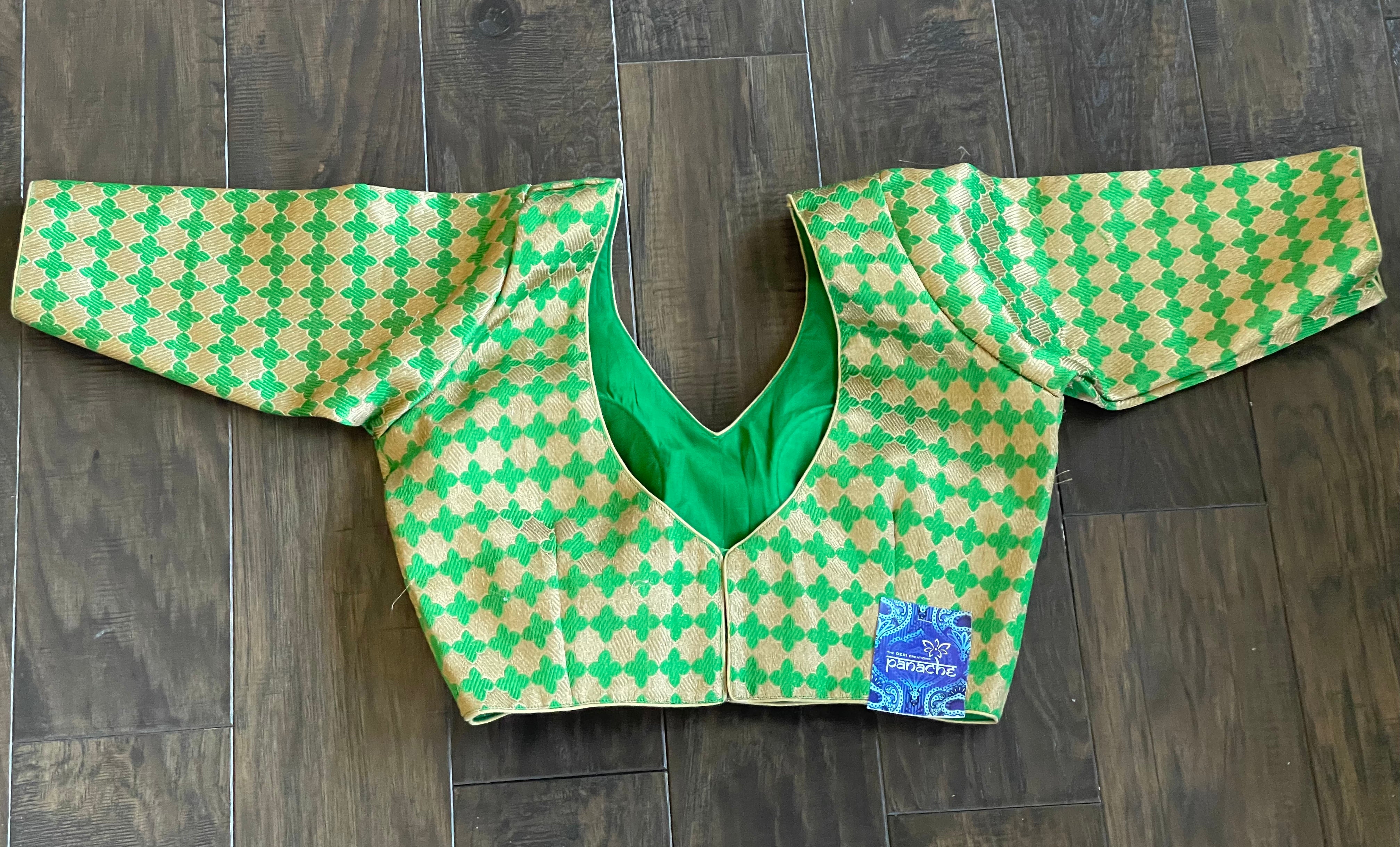 Designer Blouse - Green Brocade