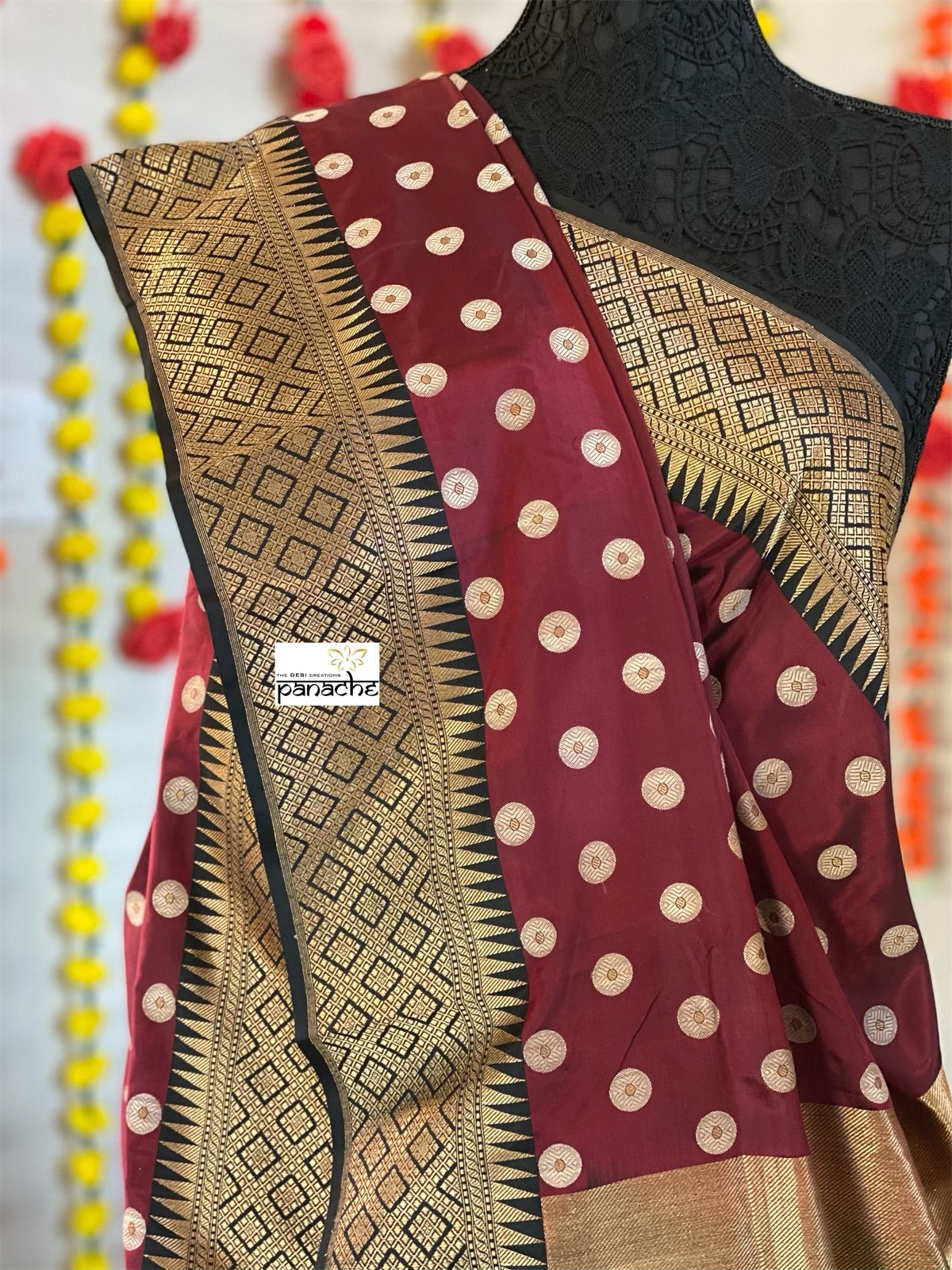 Pure Silk Katan Banarasi - Maroon Black