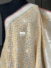Linen By Kora Silk Banarsi - Off White Yellow Chevron
