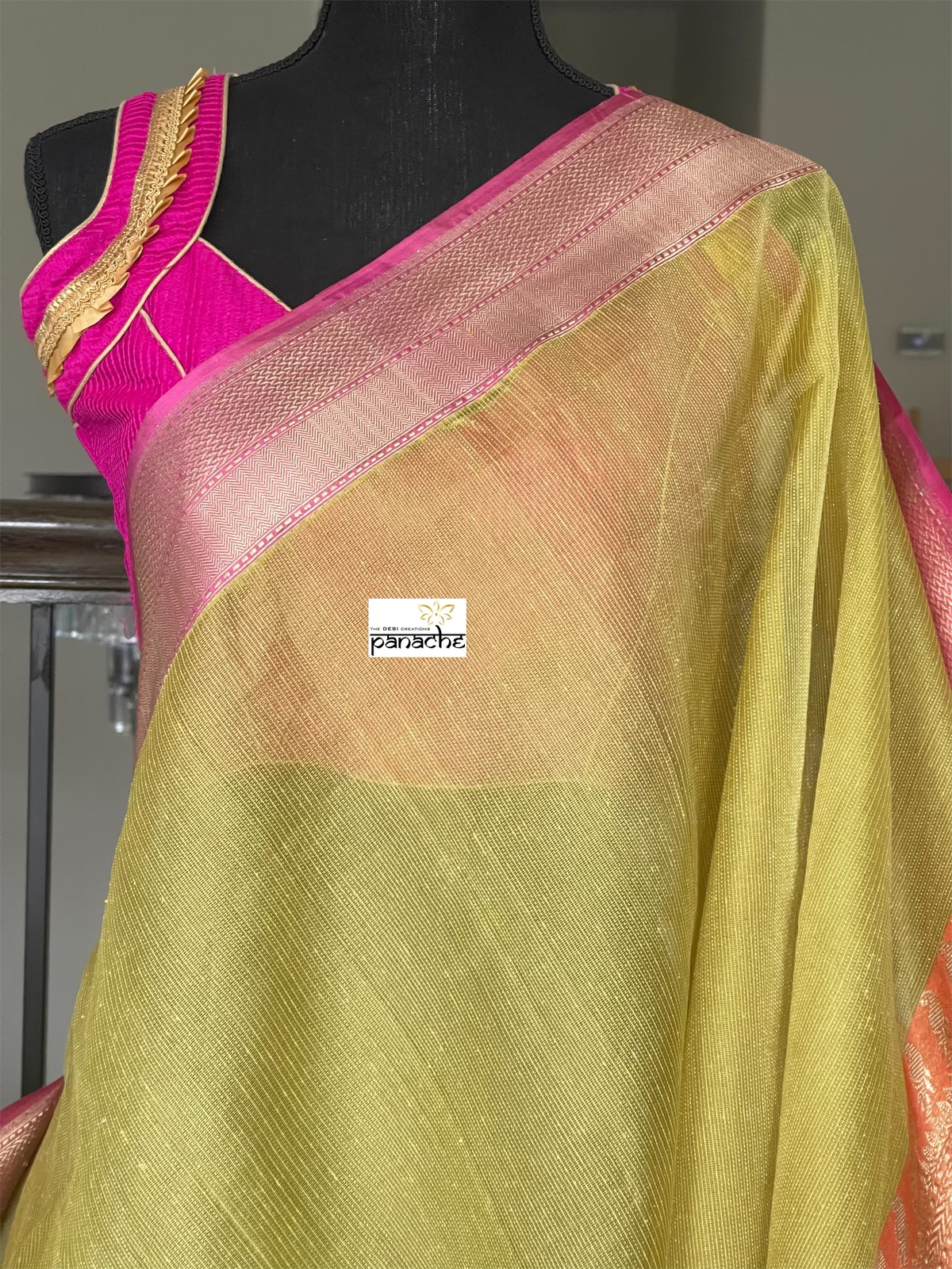 Pure Kora by Katan Silk Banarasi - Pista Green Pink Kadwa Woven