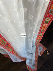 Designer Organza - White Red Sequin woven