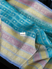 Organza Silk Banarasi - Blue Checkered