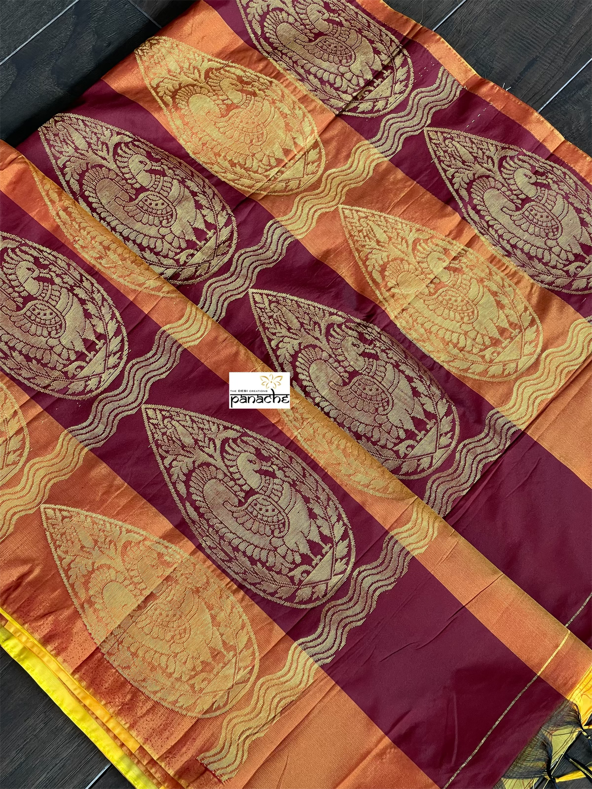 Soft Silk Kanjivaram - Yellow Maroon Checkered