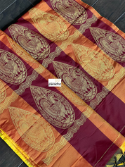 Soft Silk Kanjivaram - Yellow Maroon Checkered