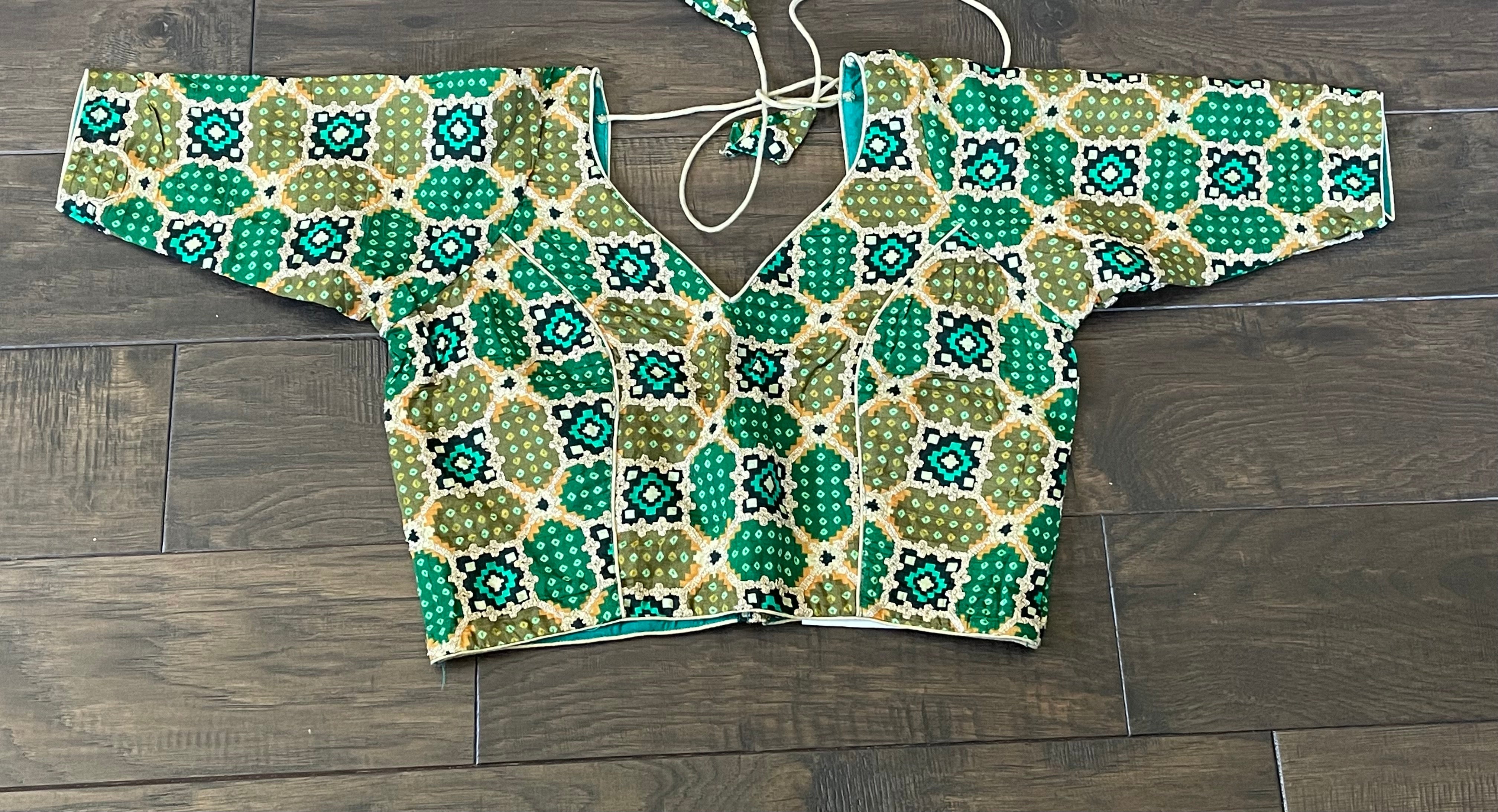 Designer Blouse - Green Black Woven