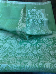 Linen Silk Banarsi - Pista Green Silver Zari