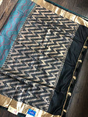 Tussar Silk Banarasi - Black Teal Woven
