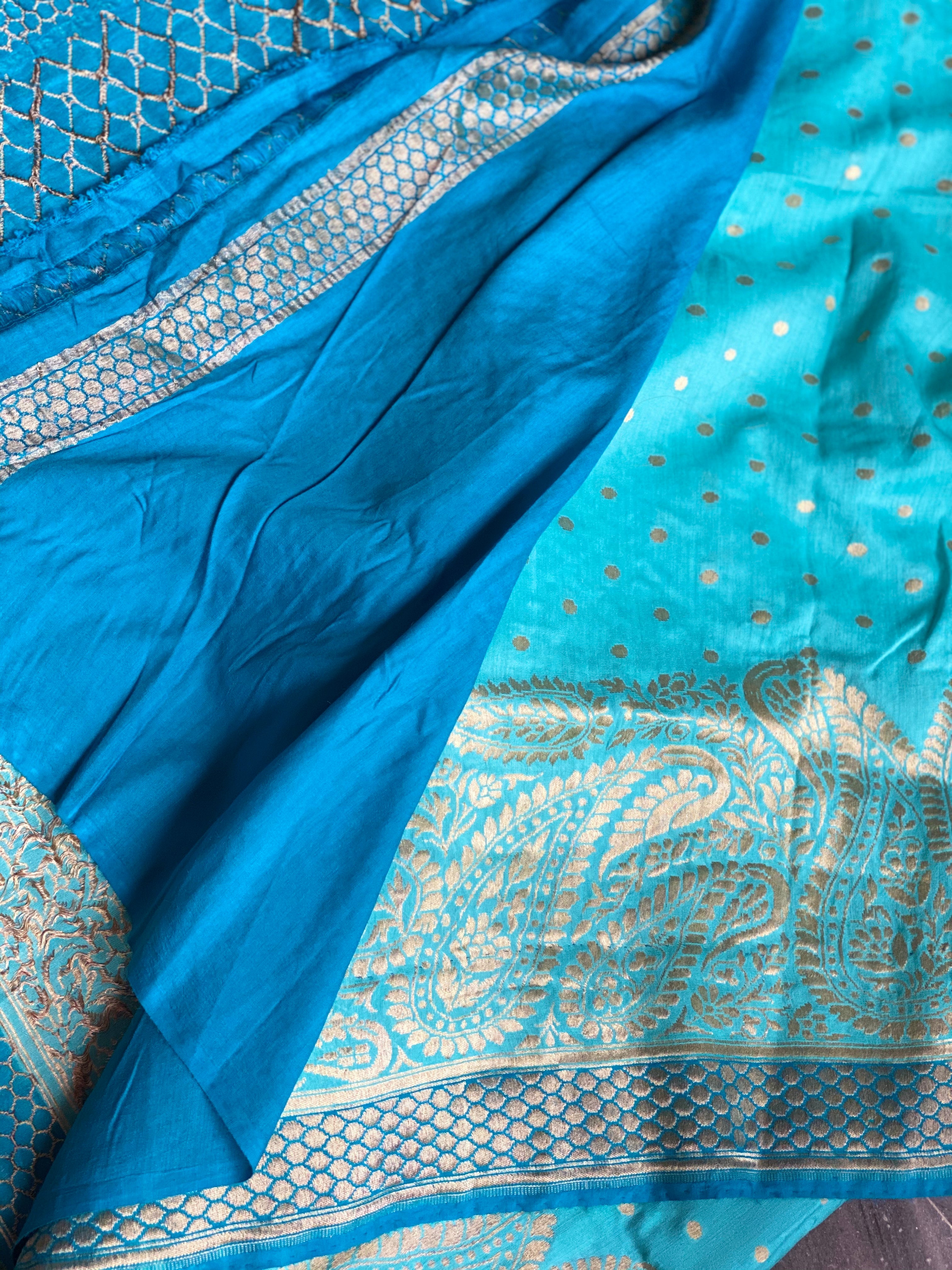 Muga Silk Banarasi - Firozi