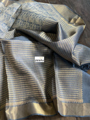 Tussar Silk - Steel Grey Resham Woven