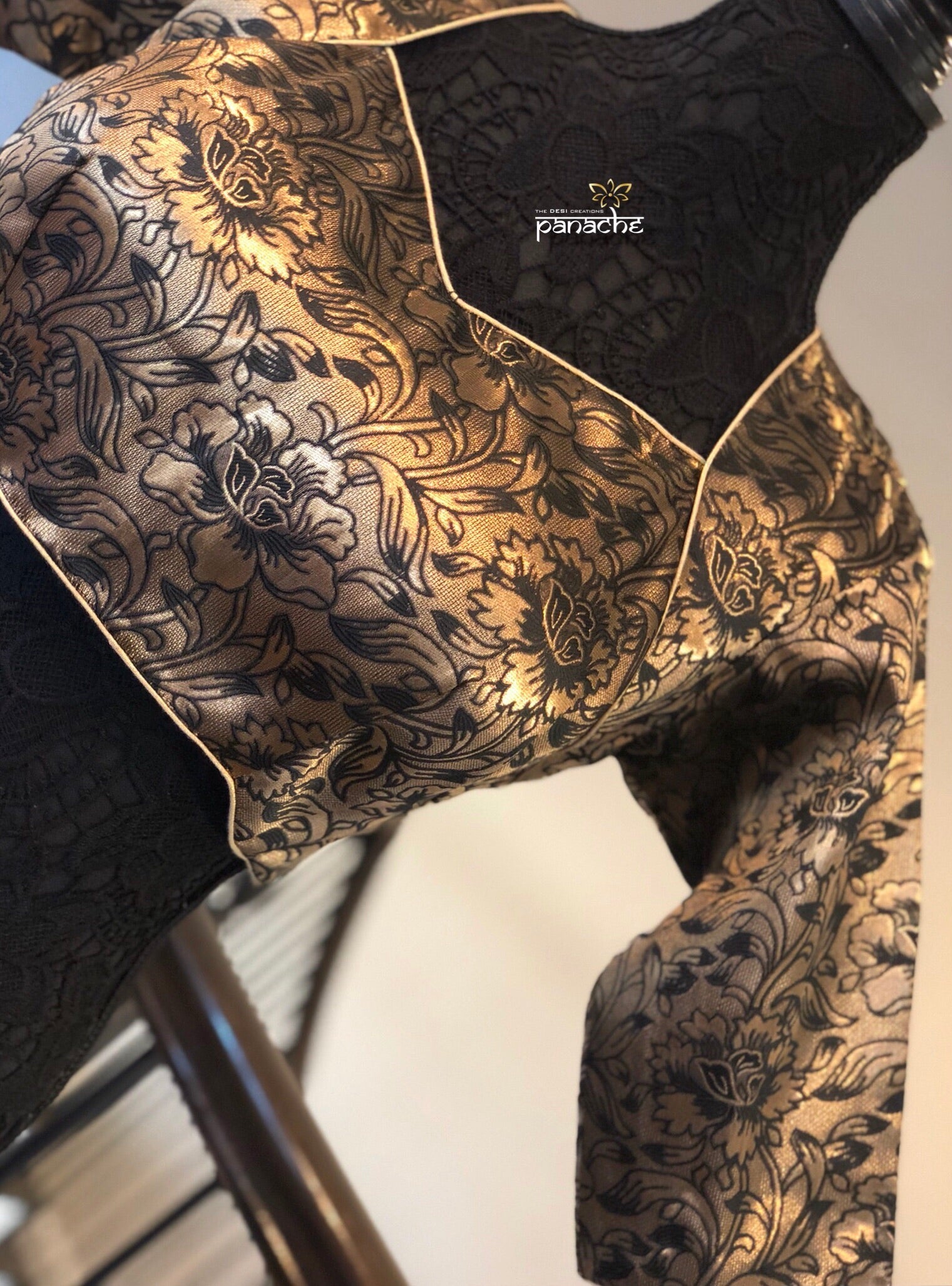 Designer Blouse - Black Zari Jangla woven