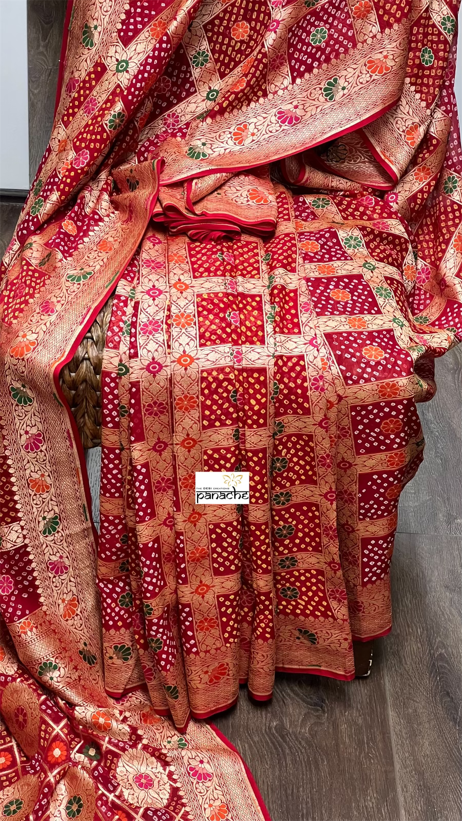 Bandhej Khaddi Georgette Banarasi - Red Gharchola