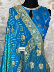 Bandhej Khaddi Georgette Banarasi - Firozi Sea Green Kadwa