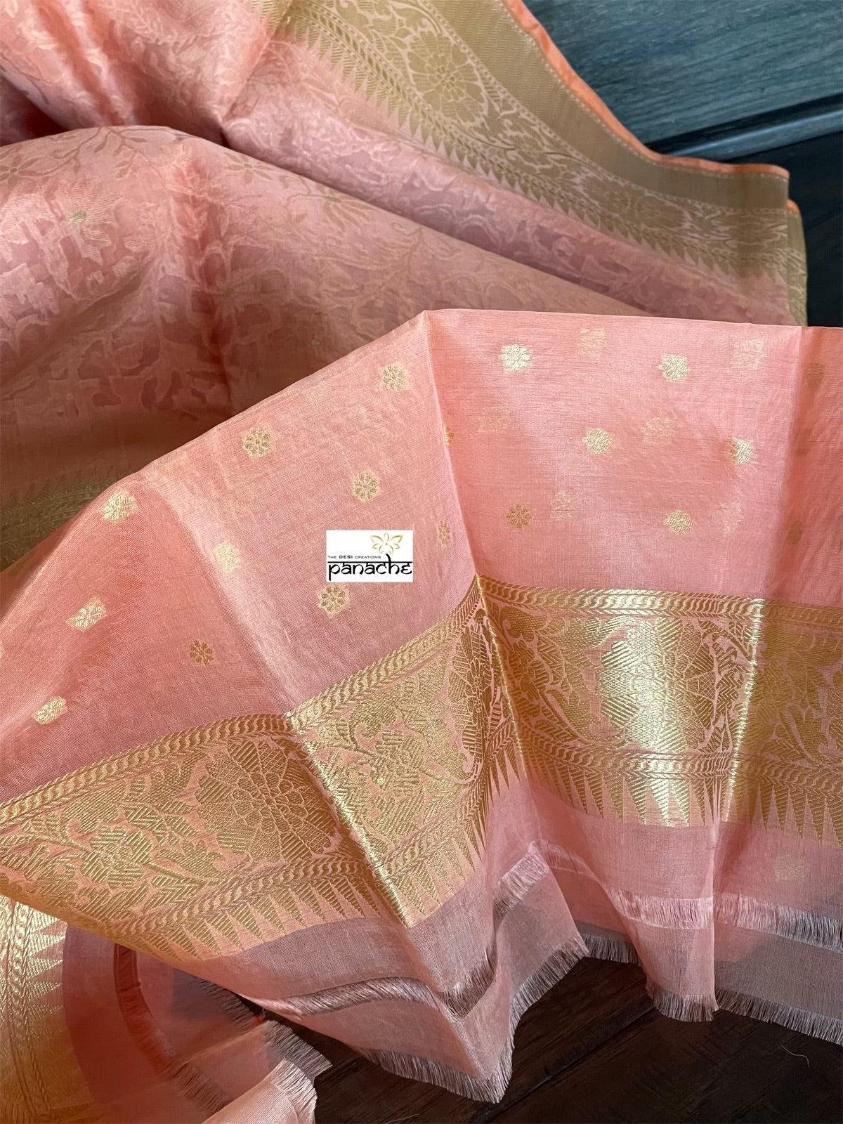 Organza Silk Jamdani Banarasi - Peach Kadwa