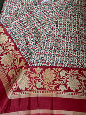 Designer Crepe Silk  - Offwhite Maroon