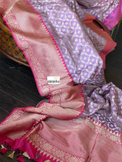 Pure Silk Banarasi - Lavender Mauve Pink Antique Golden Zari