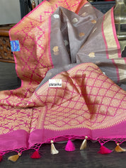 Pure Kora by Katan Silk Kadwa Banarasi - Light Grey Mauve Antique Zari