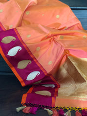 Katan Silk Banarasi - Peach Orange Dual shaded