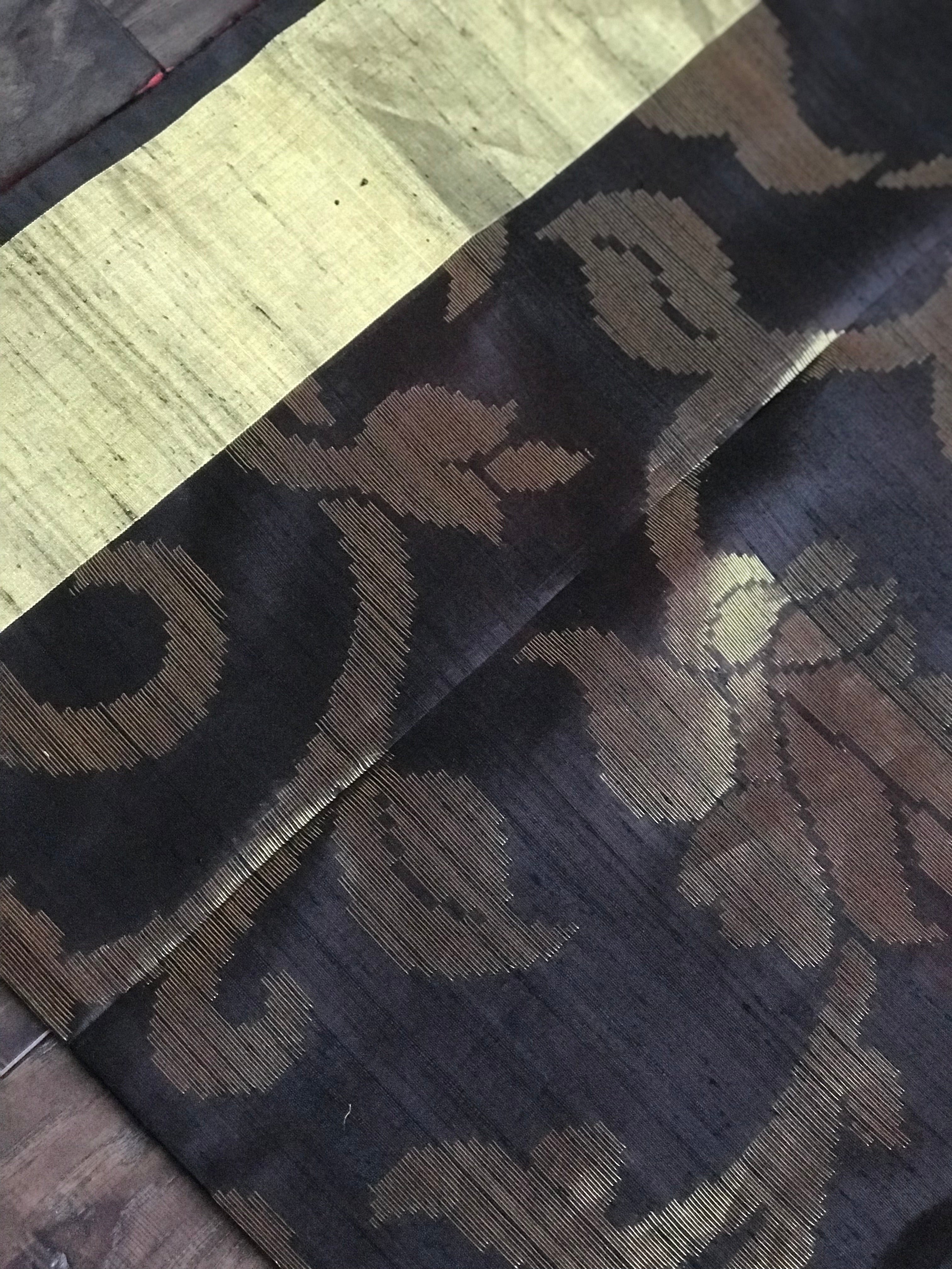 Tussar Dupion Silk Banarasi - Black Red