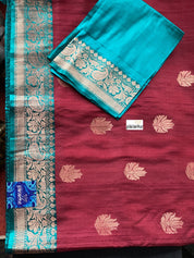 Tussar Silk Banarasi - Brick Red Pink