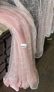 Designer Organza -  Pink Hand Embroidered