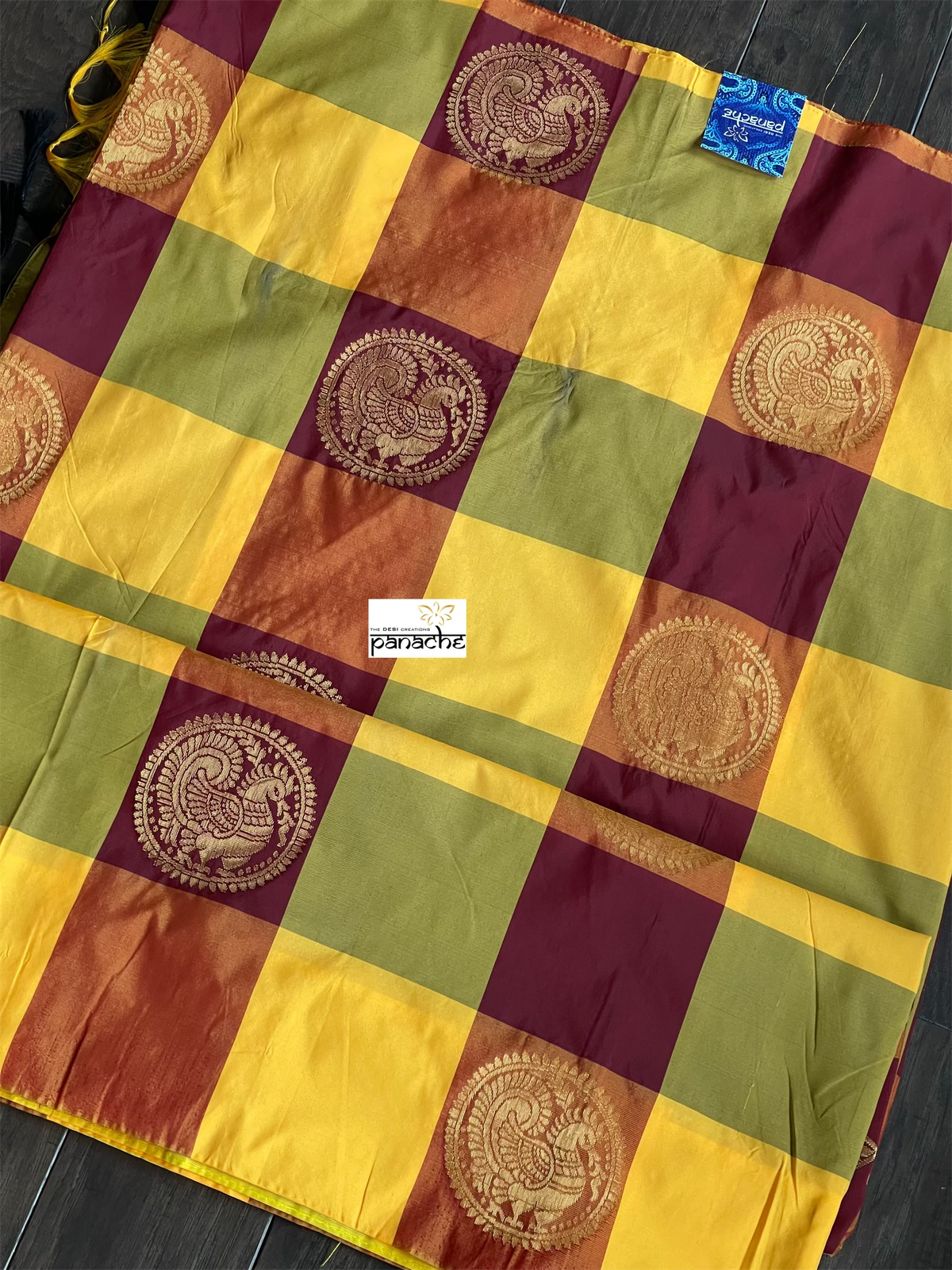 Soft Silk Kanjivaram - Yellow Maroon Checkered