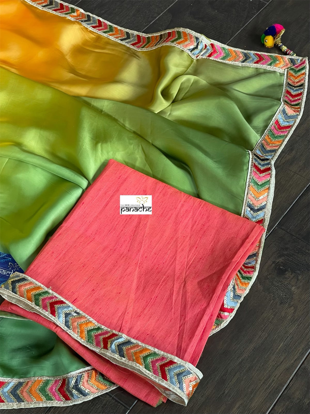 Designer Satin Silk - Yellow Green Shaded