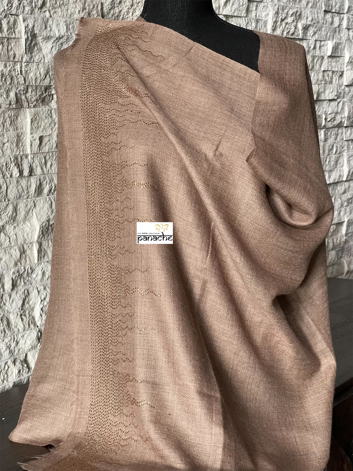 Kashmiri Stone Stole - Mocha Silver