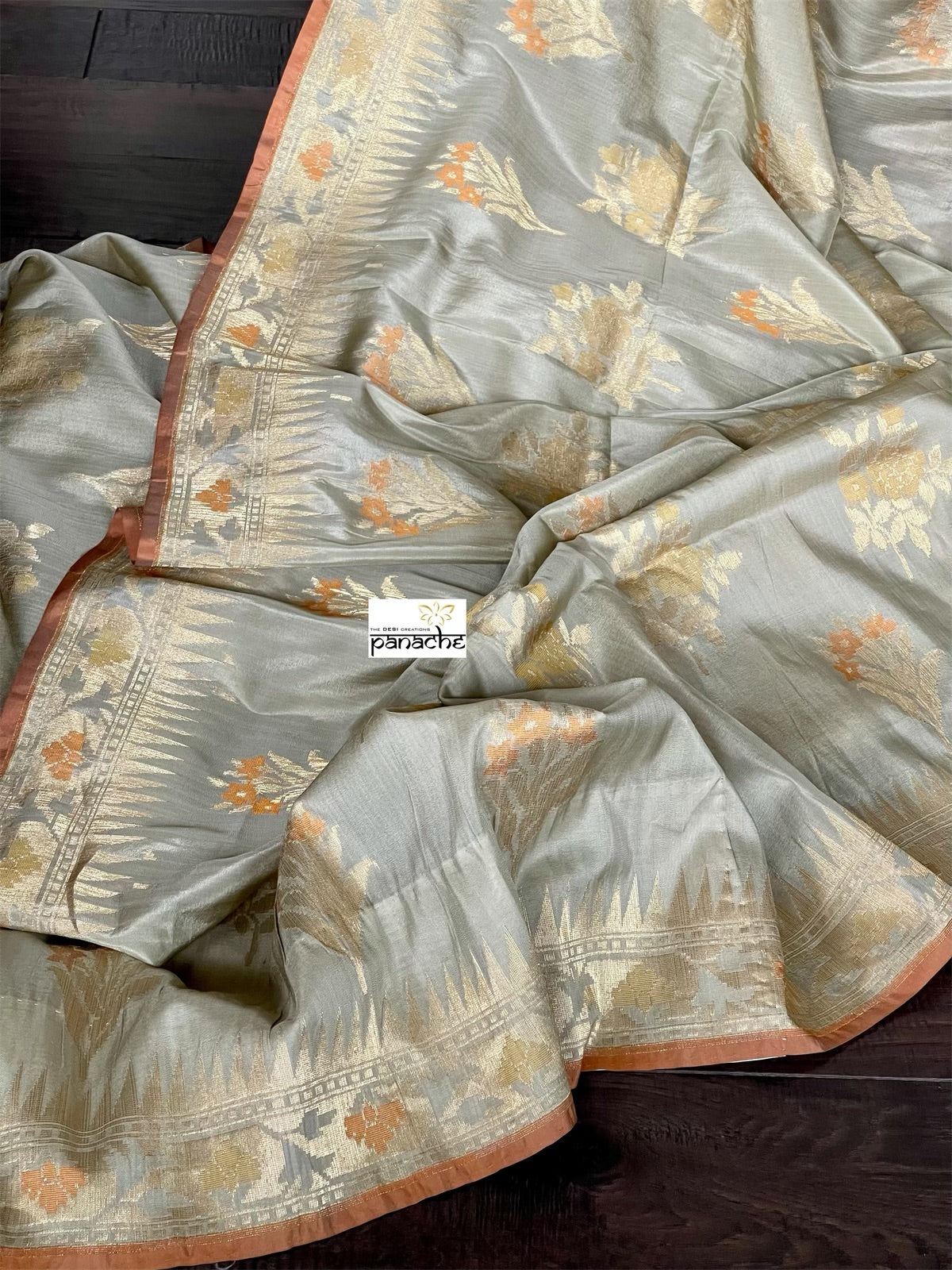 Silk Banarasi - Soft Fern Grey Rust