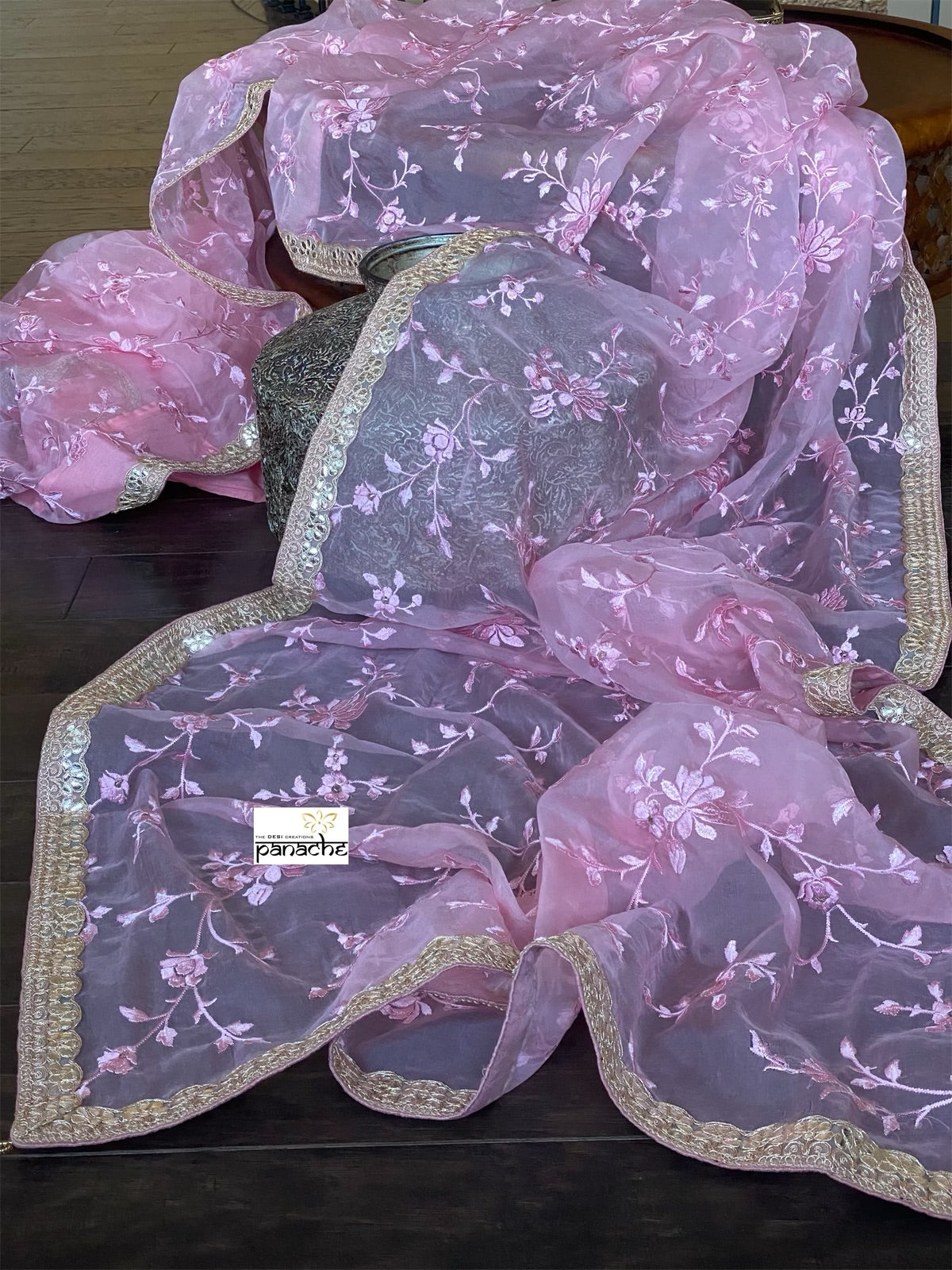 Designer Organza - Bubblegum Pink Embroidered
